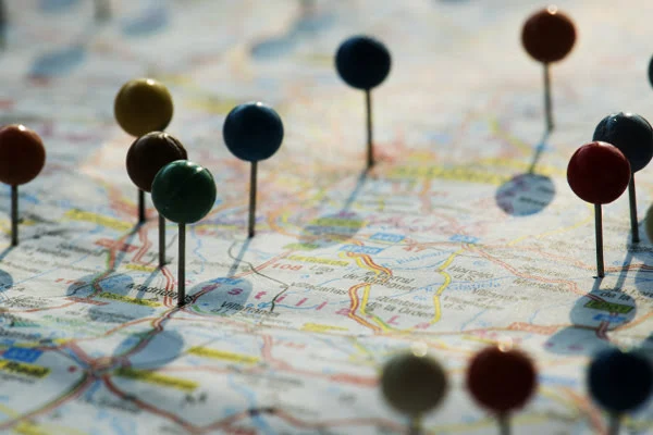 closeup pins map planning travel